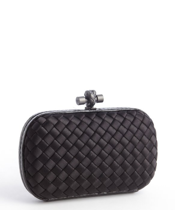 BOTTEGA VENETA The Knot Watersnake-Trimmed Intrecciato Satin Clutch in ...