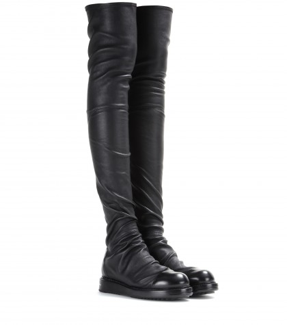 RICK OWENS High Sock Leather Over-The-Knee Boots, Llack | ModeSens