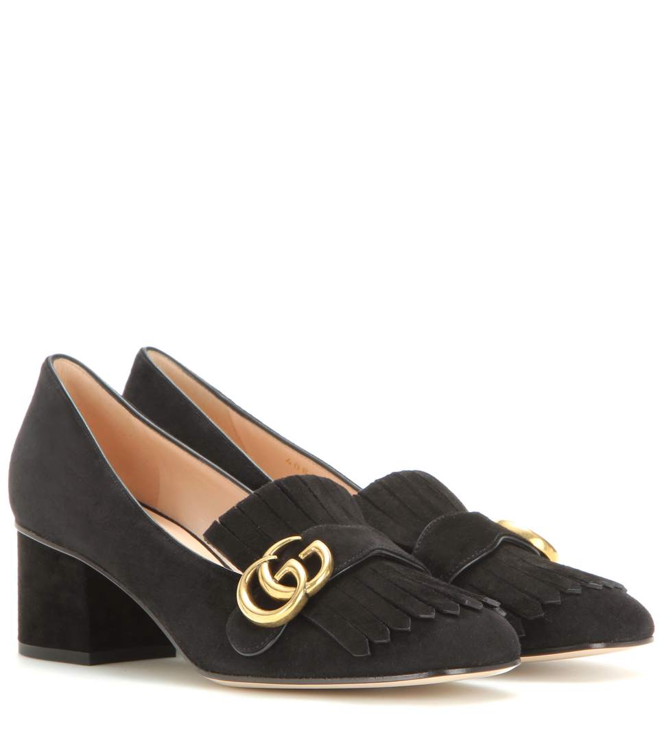 GUCCI Marmont Fringe Suede 55Mm Loafer, Black | ModeSens