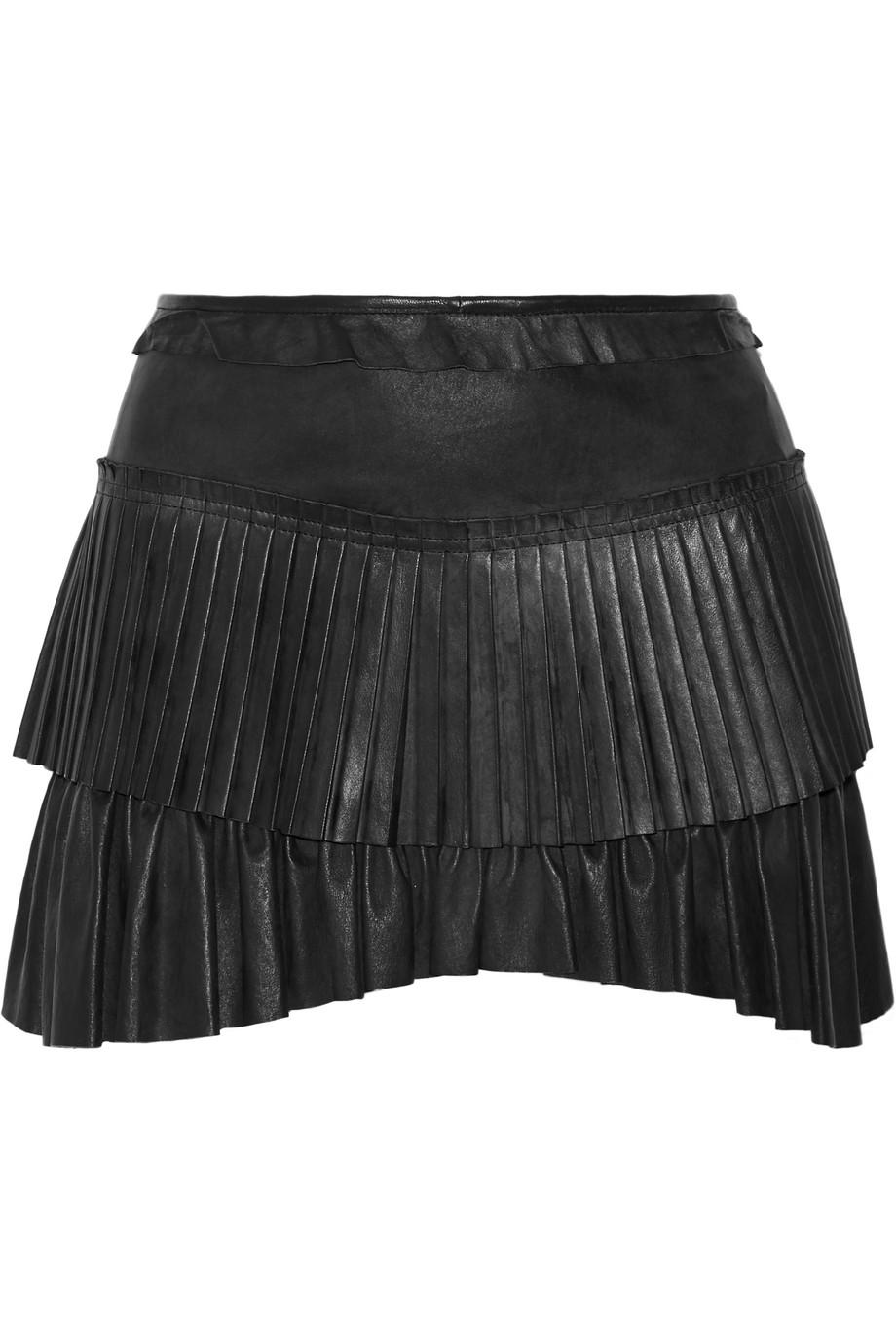 ISABEL MARANT Jalyne Pleated Leather Mini Skirt in Black | ModeSens