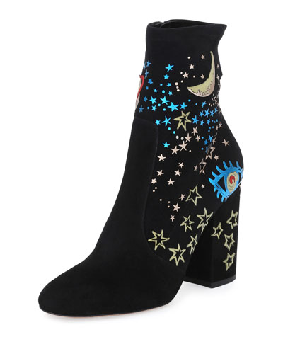 VALENTINO 'Astro Couture' Galaxy Foil Print Embroidered Suede Boots in ...