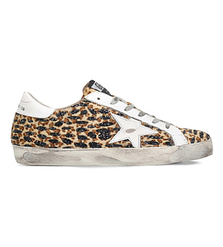 GOLDEN GOOSE Embellished Haircalf Superstar Sneakers in Beige Comb | ModeSens