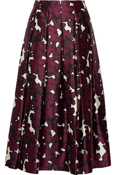 OSCAR DE LA RENTA Floral-Print Pleated Silk-Satin Skirt | ModeSens