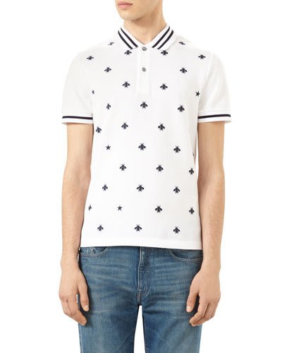GUCCI Slim-Fit Embroidered Cotton-Blend Piqué Polo Shirt in White ...