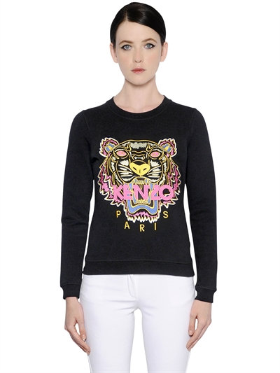 KENZO Tiger Embroidered Cotton Sweatshirt, Black | ModeSens