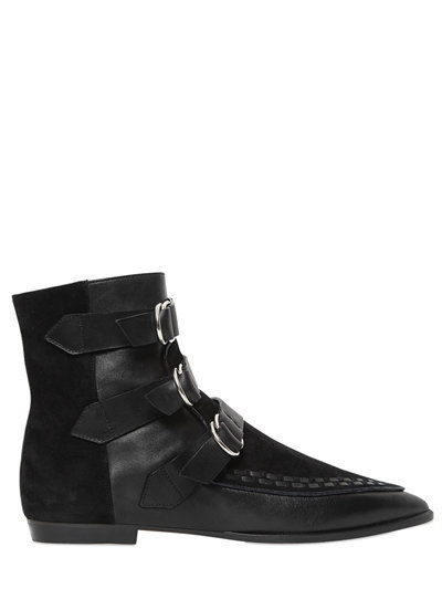 ISABEL MARANT 10Mm Rowi Leather And Suede Boots, Black | ModeSens
