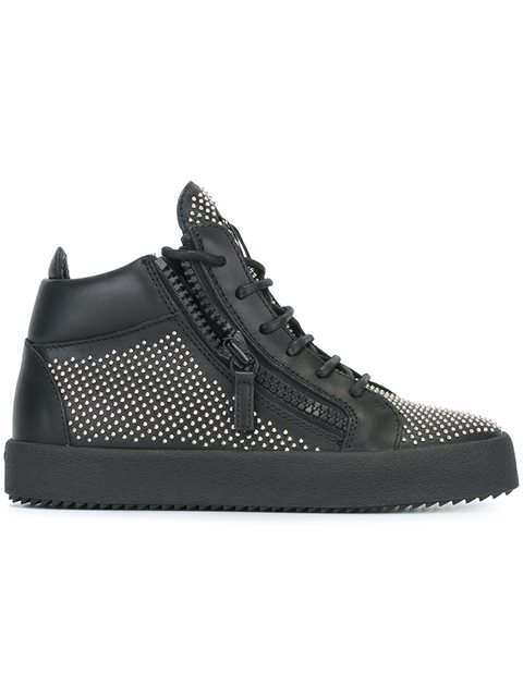 GIUSEPPE ZANOTTI Stud Embellished Leather Sneakers in Black | ModeSens