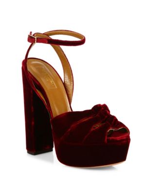 AQUAZZURA Mira Velvet Ankle-Strap Platform Sandals, Ruby Red | ModeSens