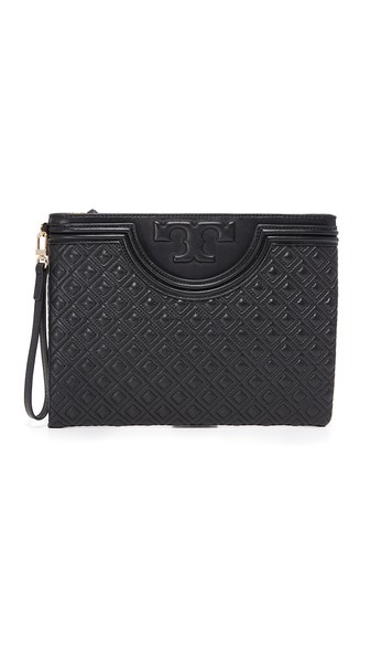 TORY BURCH 'Fleming' Large Quilted Leather Pouch, Black | ModeSens