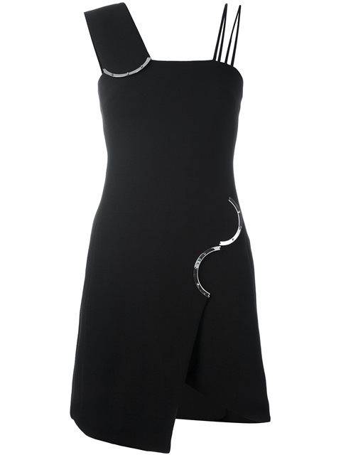 DAVID KOMA Asymmetric Metal Curves Wool Crepe Dress, Black | ModeSens