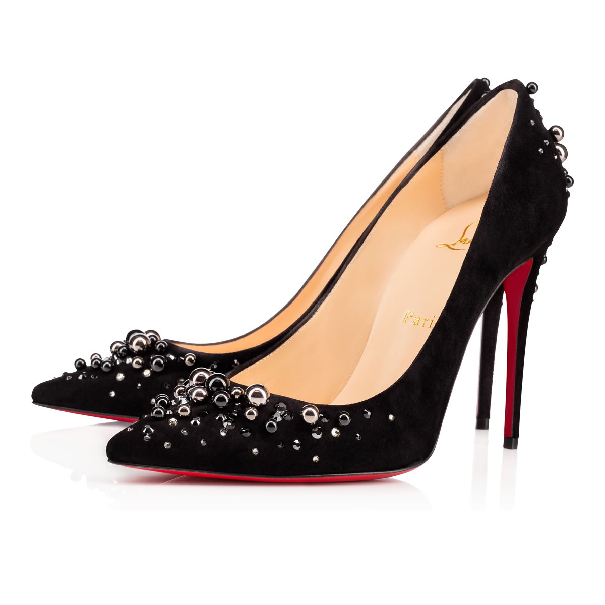 CHRISTIAN LOUBOUTIN Candidate Pearly-Embellished Suede Red Sole Pump ...