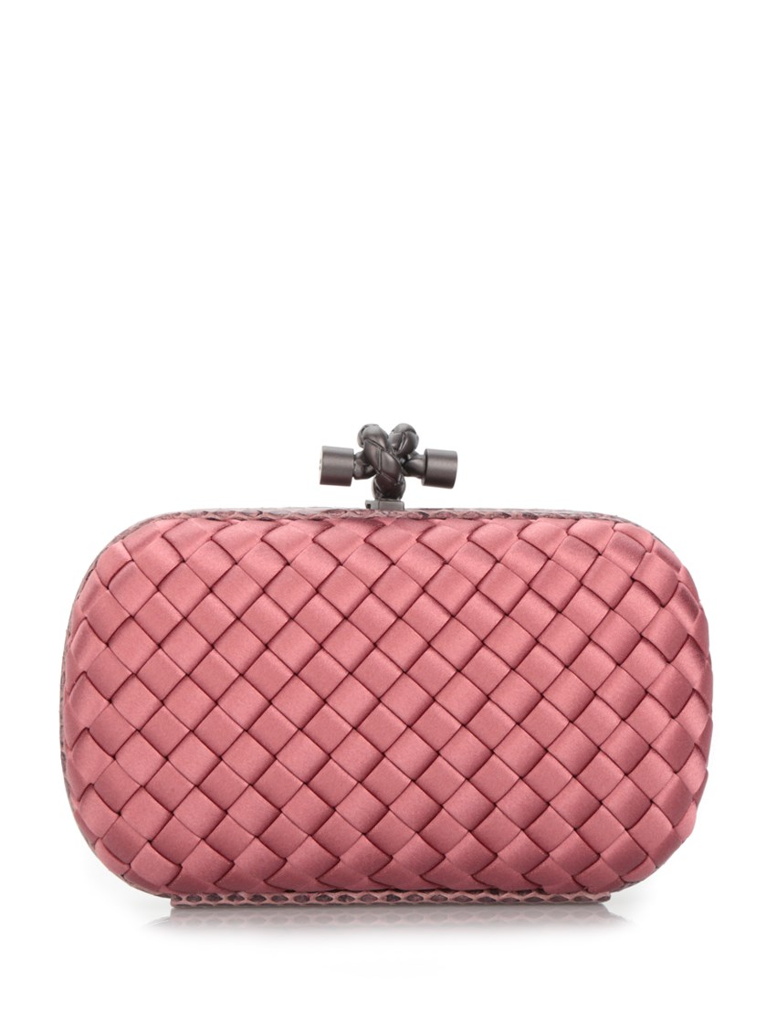 BOTTEGA VENETA Knot Satin And Snakeskin Clutch, Dusty Rose ...