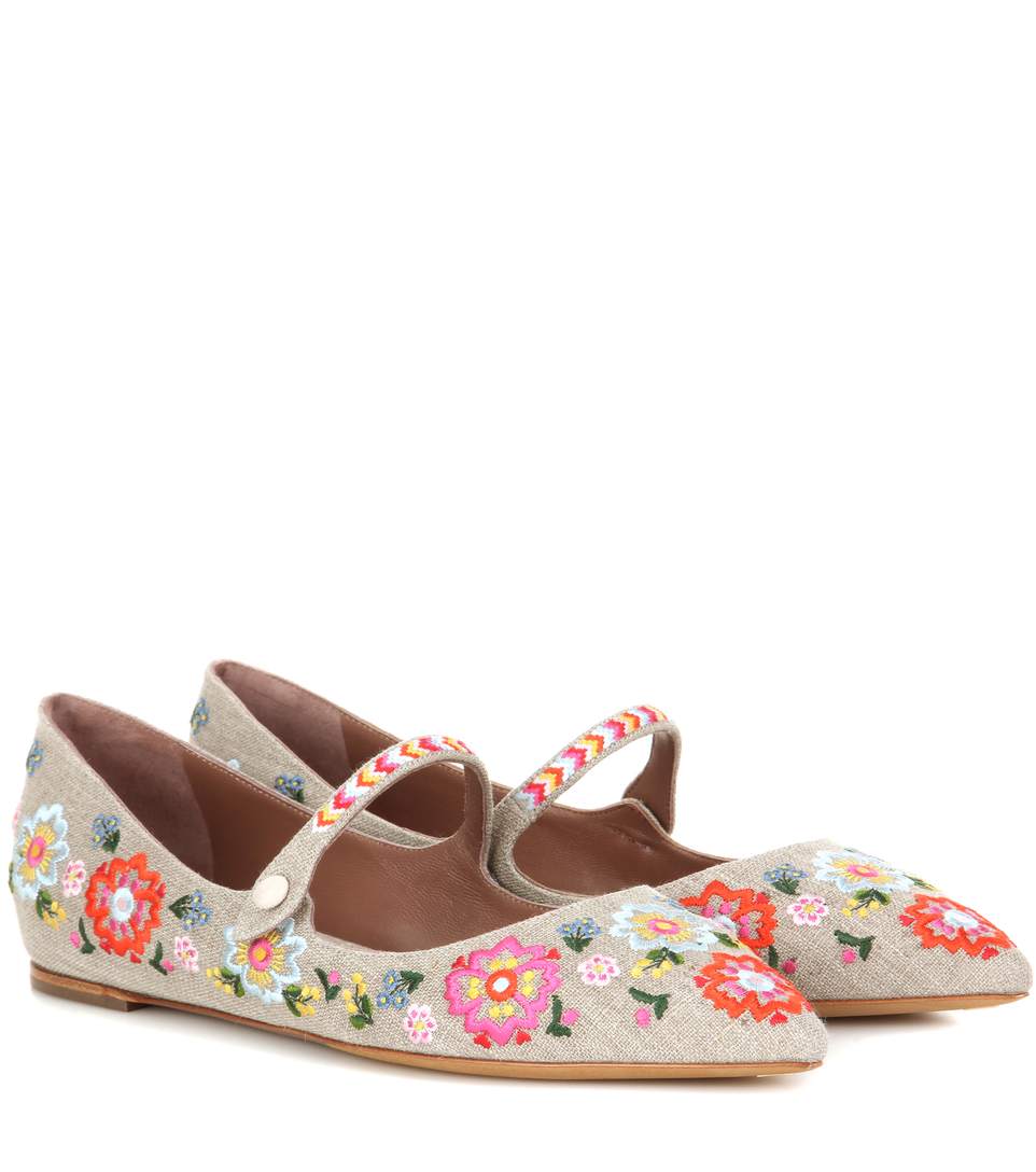 TABITHA SIMMONS Hermione Fest Embroidered Canvas Point-Toe Flats in ...