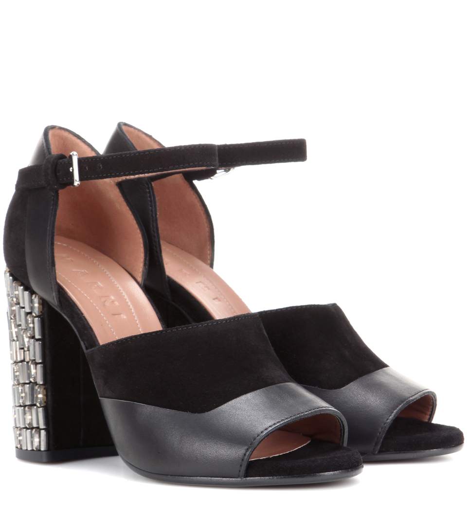 9 Stores In Stock: MARNI Embellished Block Heel Suede & Leather Ankle ...