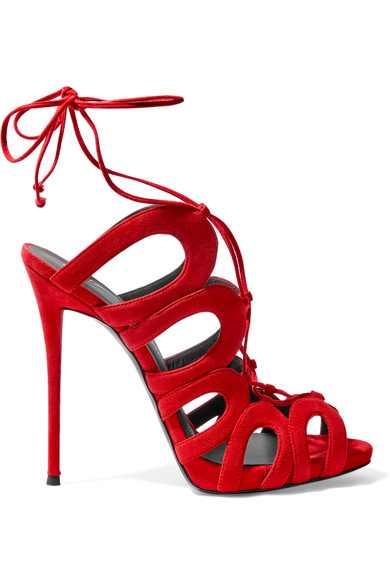 GIUSEPPE ZANOTTI Cutout Suede Lace-Up Sandals, Red | ModeSens