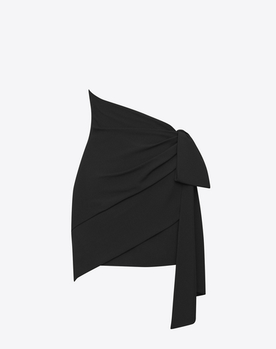 SAINT LAURENT Black Asymmetrical Draped Mini Skirt in Eero | ModeSens