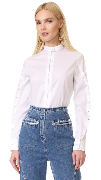 ESTEBAN CORTAZAR Button Sleeve Shirt in White | ModeSens