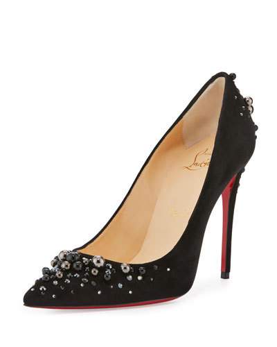 CHRISTIAN LOUBOUTIN Candidate Pearly-Embellished Suede Red Sole Pump ...