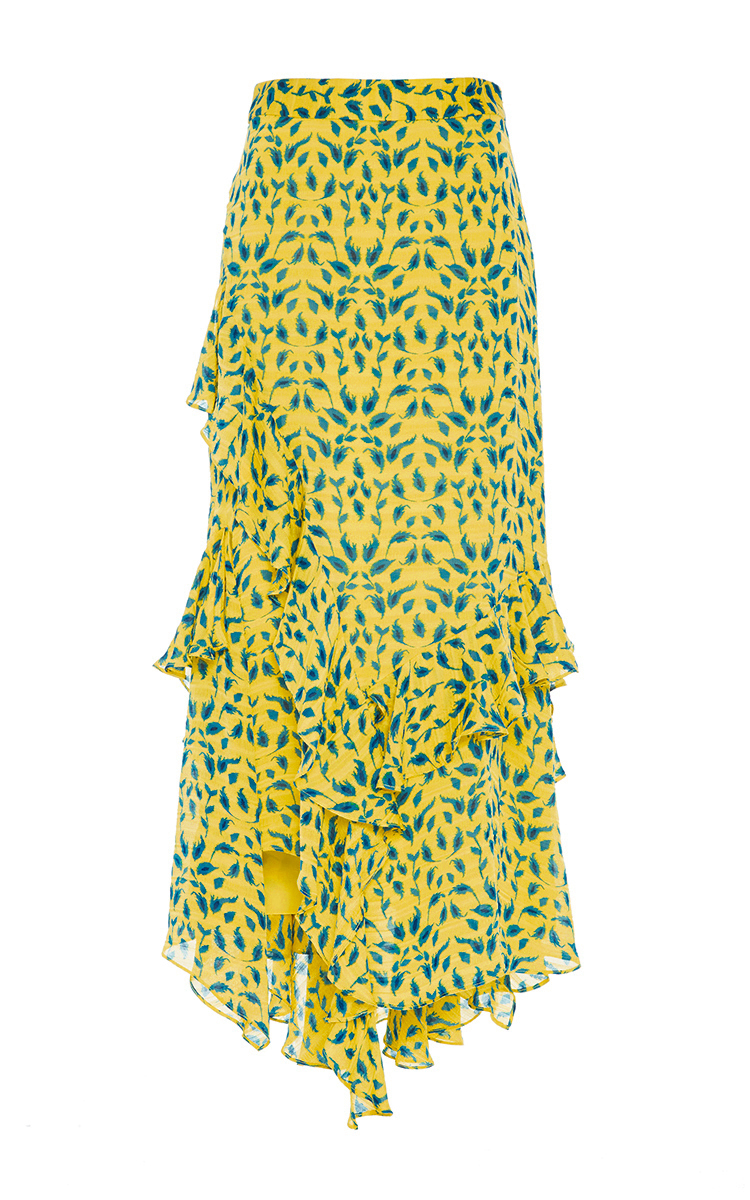 TANYA TAYLOR Textured Leaf Ikat Rita Skirt in Yellow & Midnight | ModeSens