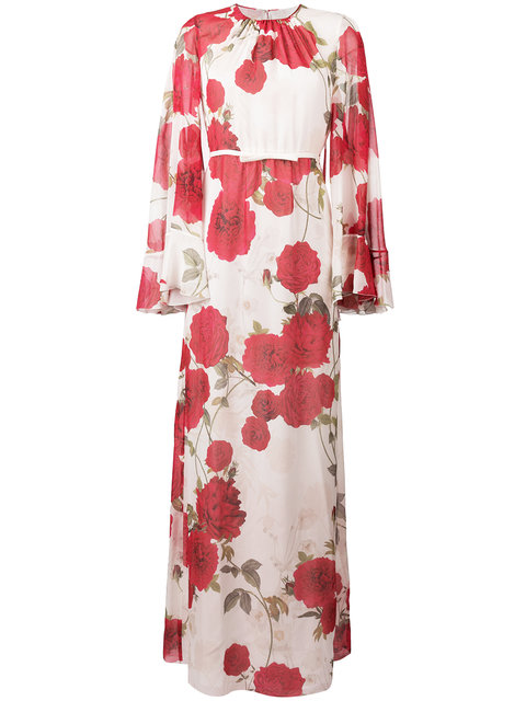 GIAMBATTISTA VALLI Rose-Print Cape-Back Silk-Georgette Gown, Colour ...