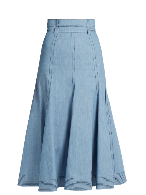 GABRIELA HEARST Wytte Denim Midi Skirt in Colour: Light-Blue | ModeSens