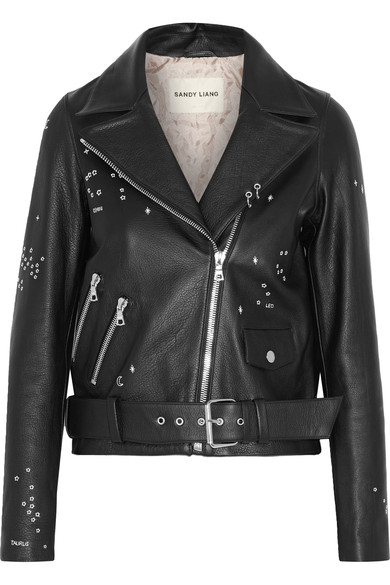 SANDY LIANG Astro Delancey Embroidered Textured-Leather Biker Jacket ...