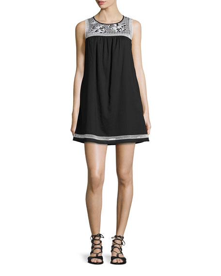TORY BURCH Hopewell Embroidered Dress, Black/Ivory | ModeSens