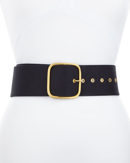 MONSE Wide Wrap Belt With Golden Buckle, Navy | ModeSens