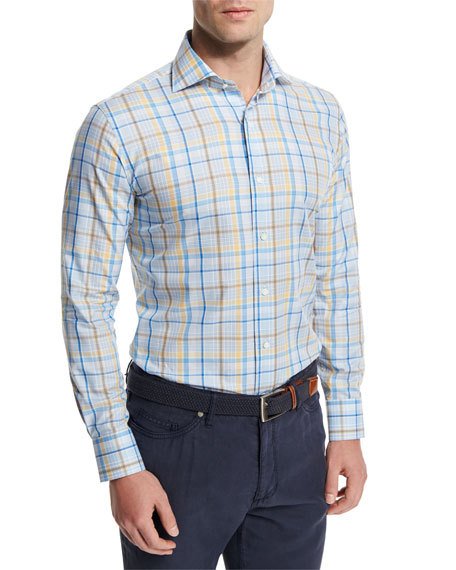 Peter Millar Cape Plaid Long-Sleeve Sport Shirt, Light Blue | ModeSens