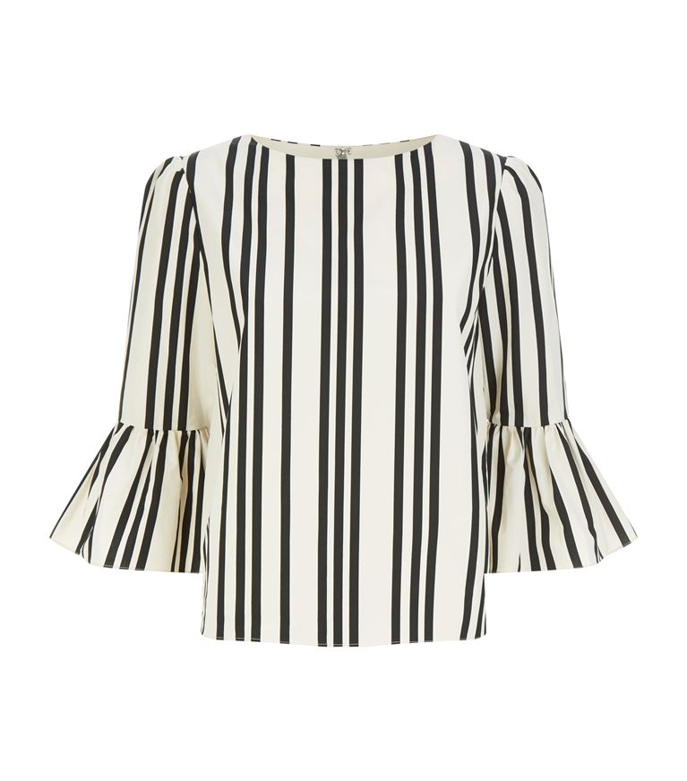 ALICE AND OLIVIA Bernice Striped Ruffle-Sleeve Top, Black/White, Multi ...