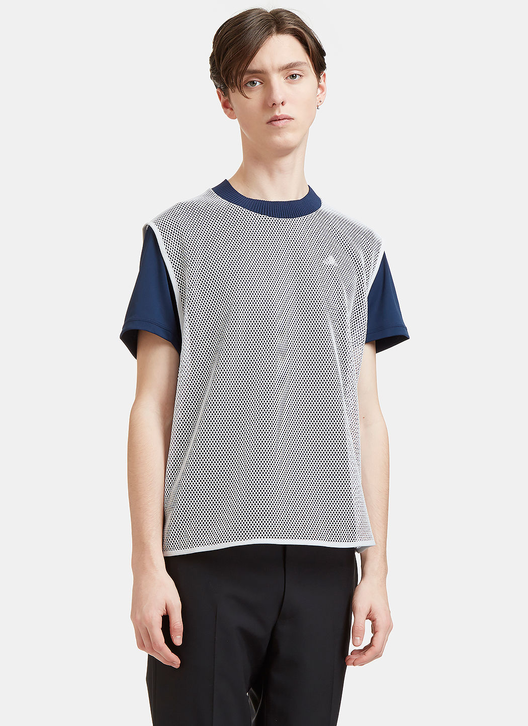 ADIDAS BY KOLOR Men’S Climachill Layered Mesh T-Shirt In White And Navy ...