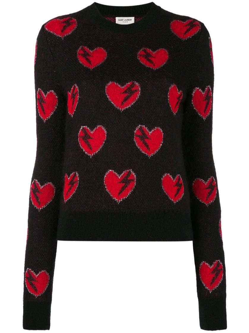SAINT LAURENT Heart And Lightening Bolt Sweater In Black, Red And ...