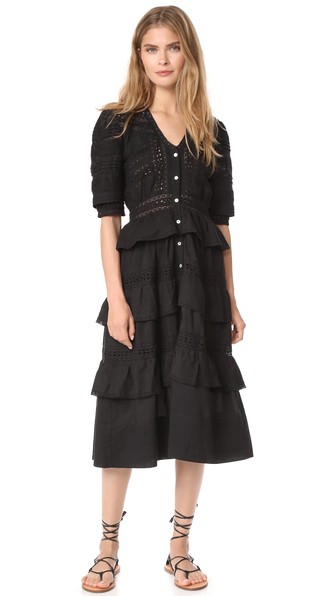 LOVESHACKFANCY Rebecca Dress in Black | ModeSens