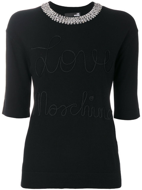LOVE MOSCHINO Embellished Knitted Top | ModeSens